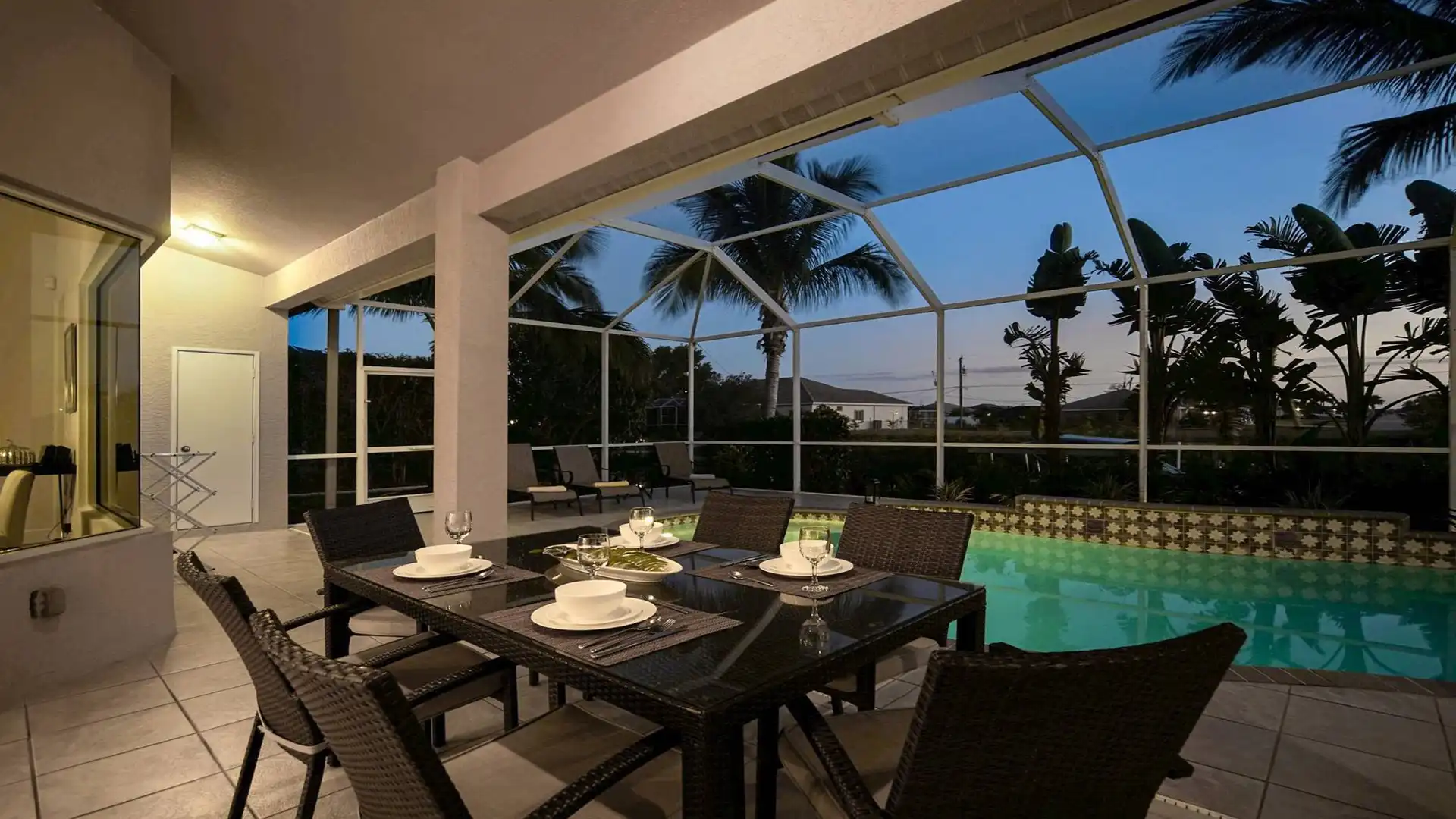 Evening atmosphere by the pool