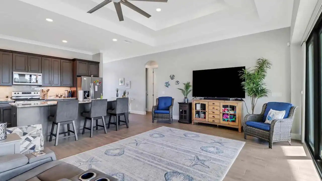 The open-plan living area promotes a sense of well-being