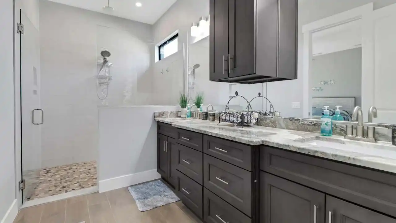 Spacious bathroom with walk-in shower