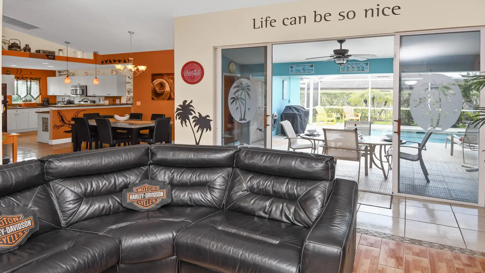 The open-plan living area makes it easier for family members and guests to talk and interact with each other