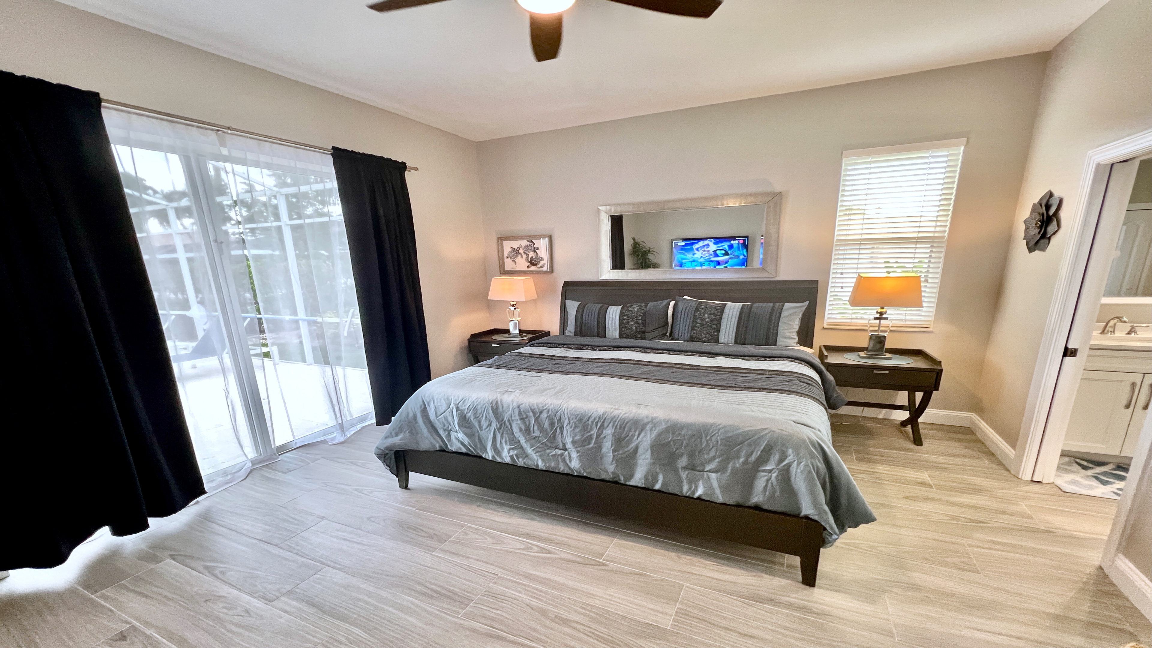 The master bedroom offers a King size bed