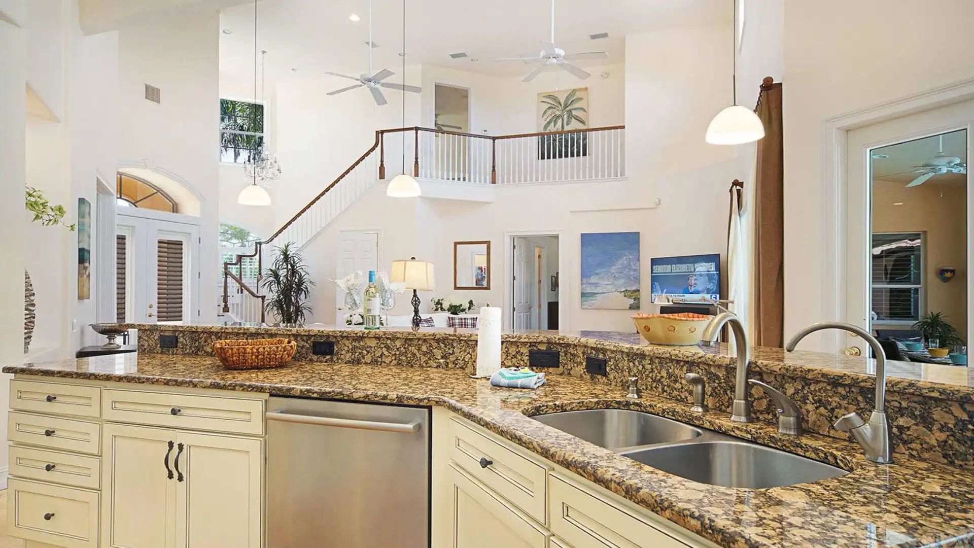 The open kitchen allows you to stay close to the family while cooking