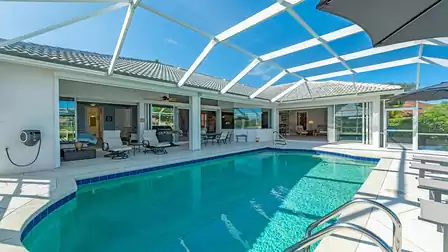 The pool can be heated electrically and sun loungers are provided for you