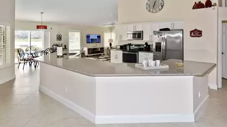 The spacious kitchen is the focal point of Villa Catalina